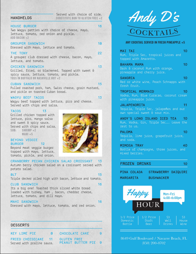 Andy D's Beachside Restaurant & Deck Bar Menu - Image 4